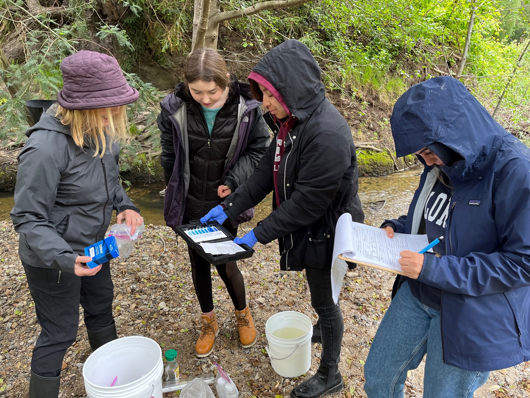 People participating in snapshot day testing water quality